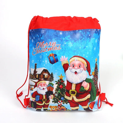 12 ks roztomilých netkaných textílií Santa Claus so sťahovacou šnúrkou, úložný batoh, darčeková taška na balenie pre veselú vianočnú párty dekoráciu