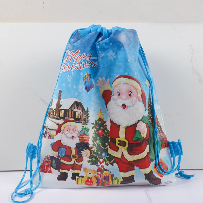12 ks roztomilých netkaných textílií Santa Claus so sťahovacou šnúrkou, úložný batoh, darčeková taška na balenie pre veselú vianočnú párty dekoráciu