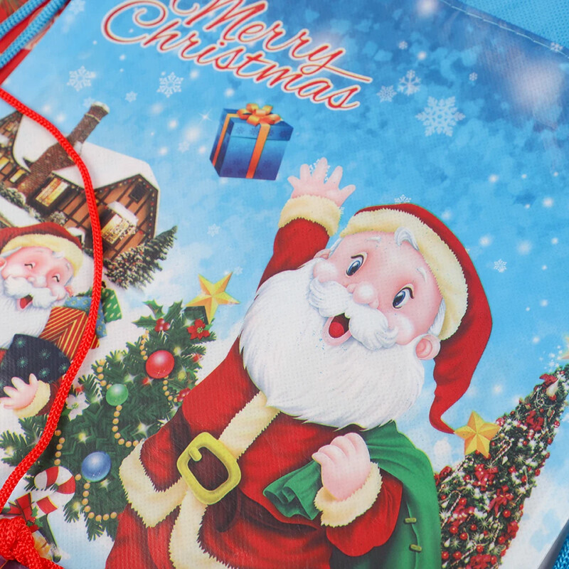 12 ks roztomilých netkaných textílií Santa Claus so sťahovacou šnúrkou, úložný batoh, darčeková taška na balenie pre veselú vianočnú párty dekoráciu