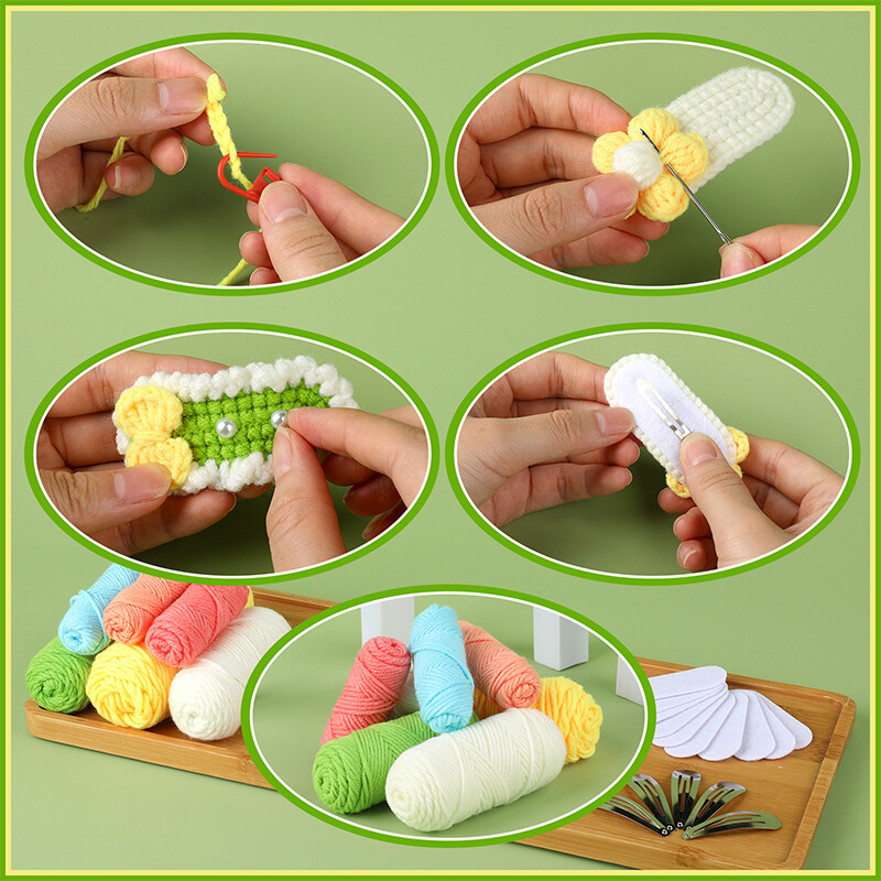 IMZAY Nefinisat 10 buc agrafe de tricotat Pachet de materiale agrafe de păr Set croșetat cu tutoriale video pentru începători de bricolaj