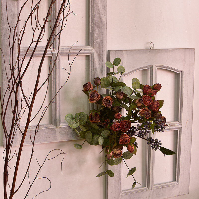 2db Mesterséges Vintage perzselt széle kis rózsák Esküvői Party Nappali Otthon Hamis virágok Dekoráció Hamis virágok Decor