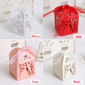 50 buc/lot oaspeți elegant, mire, mire, cutie de bomboane tăiată cu laser pentru nuntă, pungă dulci, favoruri de nuntă, cadou pentru articole de petrecere, panglică