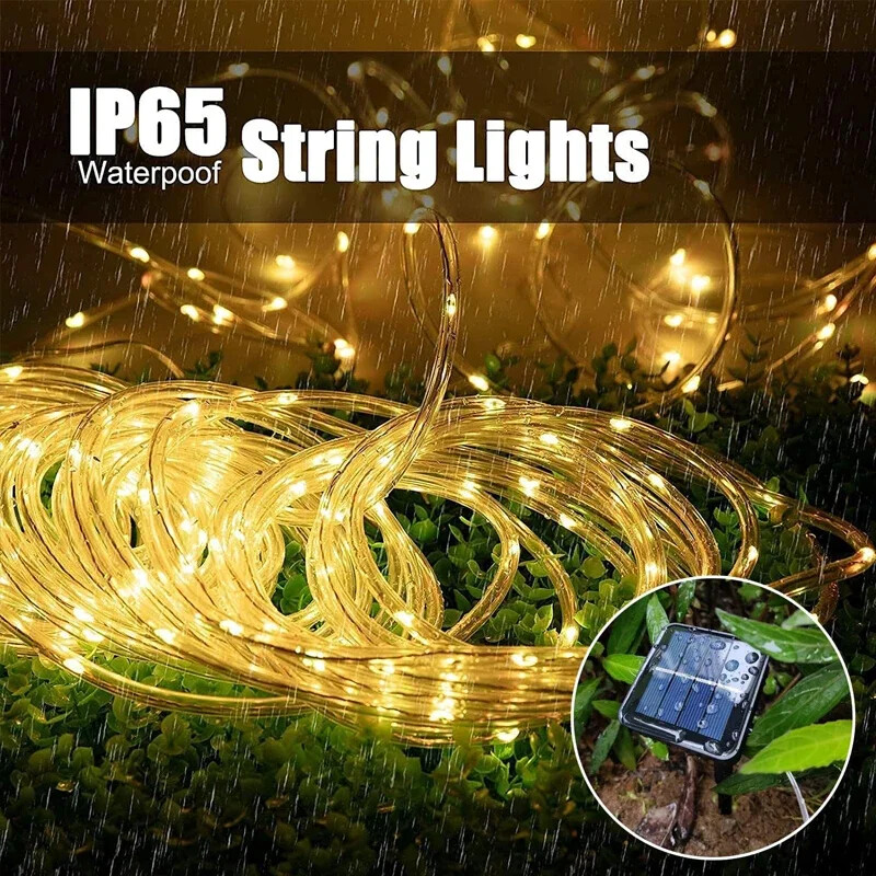 1 balenie solárnych LED svetiel do exteriéru, záhrady, vianočnej dekorácie, girlandy, vianočné solárne lano, svetelná šnúrka, rozprávkový pásik 32m/22m/12m/7m