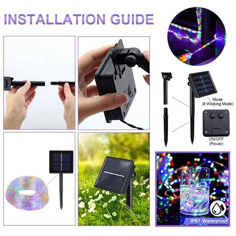 1 balenie solárnych LED svetiel do exteriéru, záhrady, vianočnej dekorácie, girlandy, vianočné solárne lano, svetelná šnúrka, rozprávkový pásik 32m/22m/12m/7m