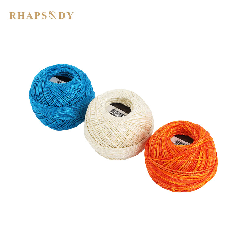 „Rhapsody Pearl“ medvilnė, 3 dydis, egiptietiškos medvilnės nėrimo siūlai margas „pasidaryk pats“ mezgimas, dvigubas merserizuotas, 50 g, 120 yds