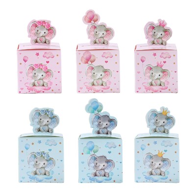 24 vnt Baby Elephant Favor Box Vaikų gimtadienio vakarėliui Mėlynos rožinės saldainių dovanų dėžutės Vaikų gimtadienio dovanai Kūdikių dušo dekoras