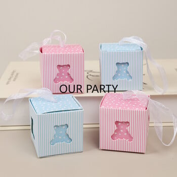 50 τμχ Cute Hollow Out Bear Candy Box με κορδέλες Gender Reveal Συσκευασίες δώρου για παιδιά Διακόσμηση για πάρτι γενεθλίων Baby Shower