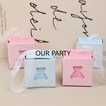 50 τμχ Cute Hollow Out Bear Candy Box με κορδέλες Gender Reveal Συσκευασίες δώρου για παιδιά Διακόσμηση για πάρτι γενεθλίων Baby Shower