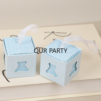 50 τμχ Cute Hollow Out Bear Candy Box με κορδέλες Gender Reveal Συσκευασίες δώρου για παιδιά Διακόσμηση για πάρτι γενεθλίων Baby Shower