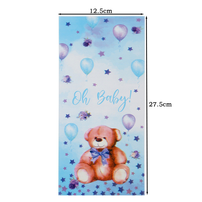 50 bucăți, cadou urs albastru roz, pungă de bomboane din plastic pentru prăjituri, saci de ambalare pentru gustări, favoruri pentru baby shower, consumabile pentru decorațiuni pentru petrecerea de naștere.