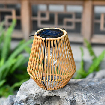 Rattan Bamboo Lamp IP65 Αδιάβροχο κρεμαστό/όρθιο ηλιακό φανάρι Rattan έξω από Big Rattan Solar Light for Balcony Patio Garden