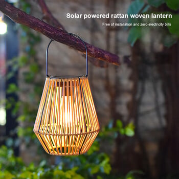 Rattan Bamboo Lamp IP65 Αδιάβροχο κρεμαστό/όρθιο ηλιακό φανάρι Rattan έξω από Big Rattan Solar Light for Balcony Patio Garden