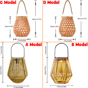 Rattan Bamboo Lamp IP65 Αδιάβροχο κρεμαστό/όρθιο ηλιακό φανάρι Rattan έξω από Big Rattan Solar Light for Balcony Patio Garden