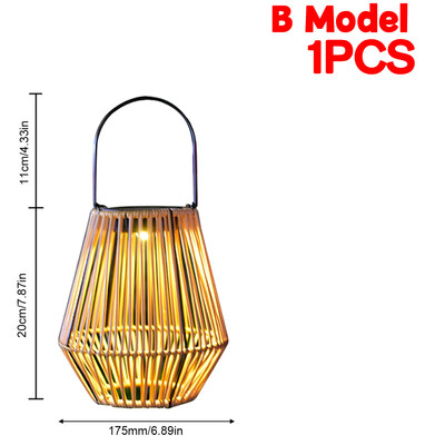 Rattan bambusz lámpa IP65 vízálló függő/álló rattan napelemes lámpás kívül, nagy rattan napelemes lámpa az erkélyre, teraszra