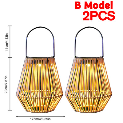 Rattan bambusz lámpa IP65 vízálló függő/álló rattan napelemes lámpás kívül, nagy rattan napelemes lámpa az erkélyre, teraszra