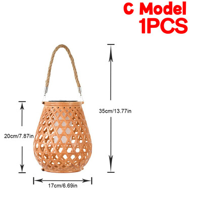 Rattan bambusz lámpa IP65 vízálló függő/álló rattan napelemes lámpás kívül, nagy rattan napelemes lámpa az erkélyre, teraszra