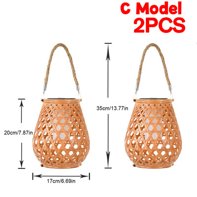 Rattan bambusz lámpa IP65 vízálló függő/álló rattan napelemes lámpás kívül, nagy rattan napelemes lámpa az erkélyre, teraszra