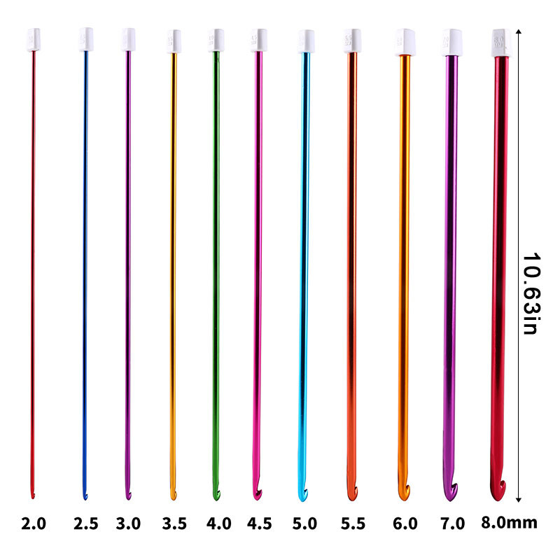 Forró 11 db tunéziai/afgán horgolótűk, többszínű alumínium horgolótűk, varrókészletek, barkácsolás, szerszámkészlet, 2,0-8,0 mm