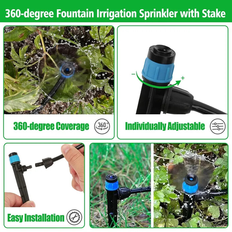 360 Degrees Garden Micro Drip Irrigation Περιστρεφόμενο ακροφύσιο σκόνης ψεκαστήρας ψεκαστήρας Χρήση για 1/4" Σύστημα ποτίσματος λάστιχου κήπου 20 τμχ