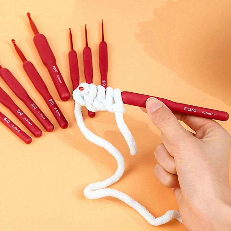 1 db piros horgolótű szilikon fogantyú alumínium kézi kötőtű horgolás szövés kézműves kampók 2/2.5/3/3.5/4/4.5/5/5.5/6mm