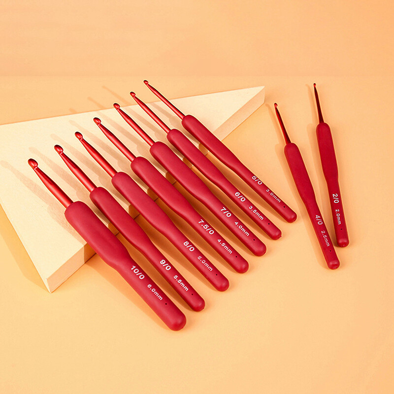 1 db piros horgolótű szilikon fogantyú alumínium kézi kötőtű horgolás szövés kézműves kampók 2/2.5/3/3.5/4/4.5/5/5.5/6mm