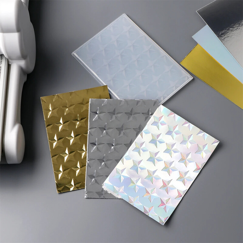 Reljeefsete tähtede vigurlogo taustaga 3D reljeefne kaust isetegemiseks väljalõigete tegemiseks Tekstuuri lisamine paberist käsitöökaardi šabloon2024 Uus