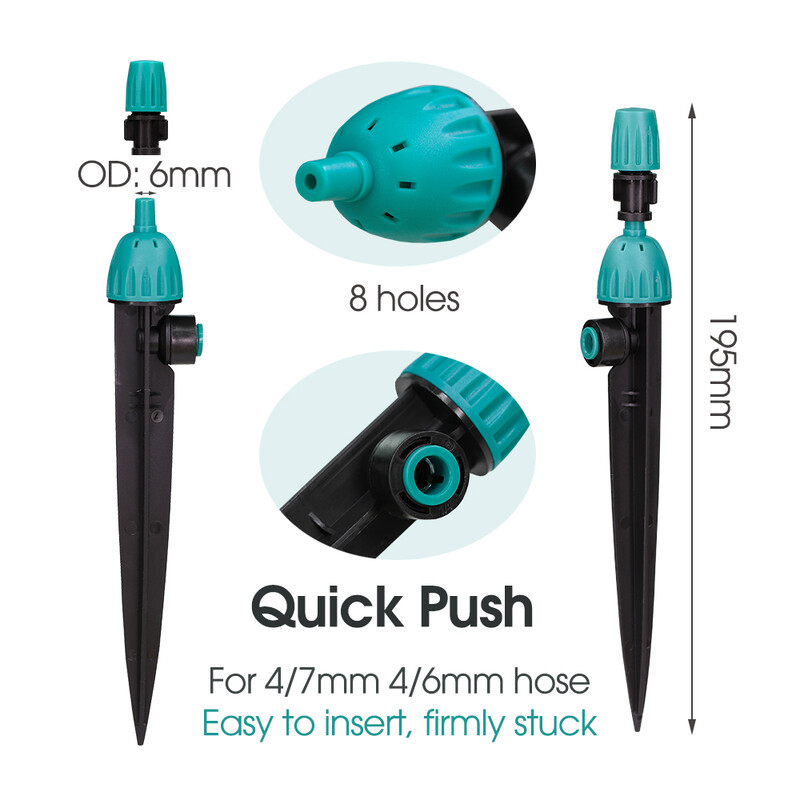 5 bucăți 195 mm emițător de picurare duză de aburire 2-IN-1 sistem de irigare cu debit de apă reglabil Conector cu împingere rapidă pentru furtun de 1/4 inchi