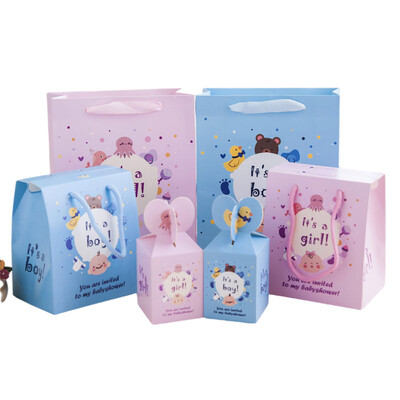 10 gab. Kartona papīrs Baby Born Candy Box Dzimšanas dienas Labvēlības Dāvanu Kastes Bagāžas somas Bērnu Bērnu dušas rokassomiņas Banketu ballītes noformējums