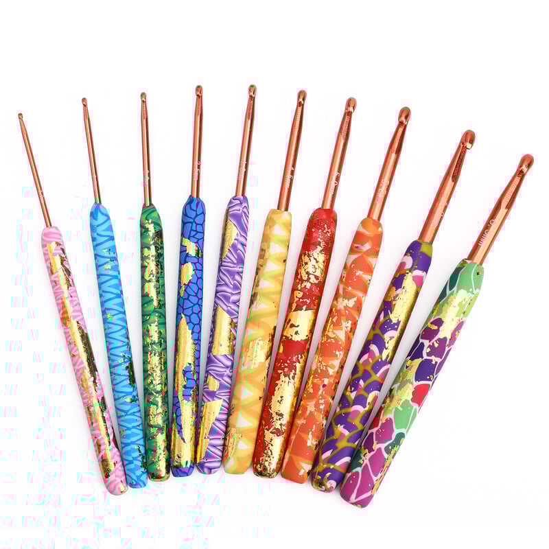 Karšta nauja 10 vnt rožinio aukso spalvos nėrimo kabliukų rinkinys aliuminio mezgimo adatos polimero molio nėrimo adatos siuvimo priedai Dovana