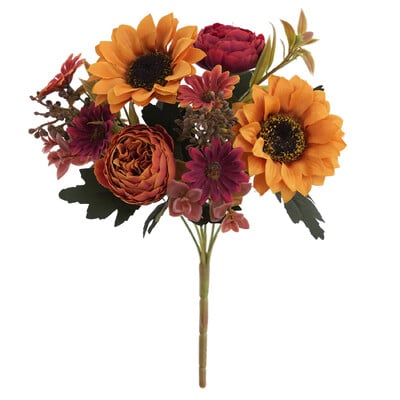 1/4 db Napraforgó bazsarózsa Művirág őszi nyári dekoráció, őszi hamis virágok selyem mű napraforgó csokor