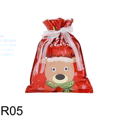 5db karácsonyi húzózsinóros ajándéktasakok lakberendezési műanyag zacskó ajándékokhoz Újrafelhasználható tárolótasak Karácsonyi party dekorációs kellékek