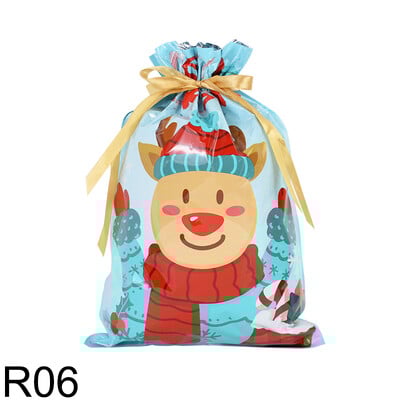 5db karácsonyi húzózsinóros ajándéktasakok lakberendezési műanyag zacskó ajándékokhoz Újrafelhasználható tárolótasak Karácsonyi party dekorációs kellékek