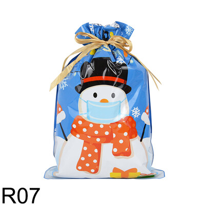 5db karácsonyi húzózsinóros ajándéktasakok lakberendezési műanyag zacskó ajándékokhoz Újrafelhasználható tárolótasak Karácsonyi party dekorációs kellékek