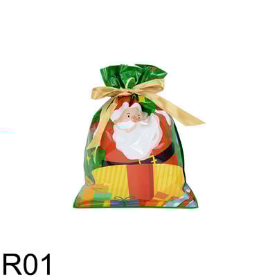 5db karácsonyi húzózsinóros ajándéktasakok lakberendezési műanyag zacskó ajándékokhoz Újrafelhasználható tárolótasak Karácsonyi party dekorációs kellékek