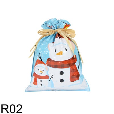 5db karácsonyi húzózsinóros ajándéktasakok lakberendezési műanyag zacskó ajándékokhoz Újrafelhasználható tárolótasak Karácsonyi party dekorációs kellékek