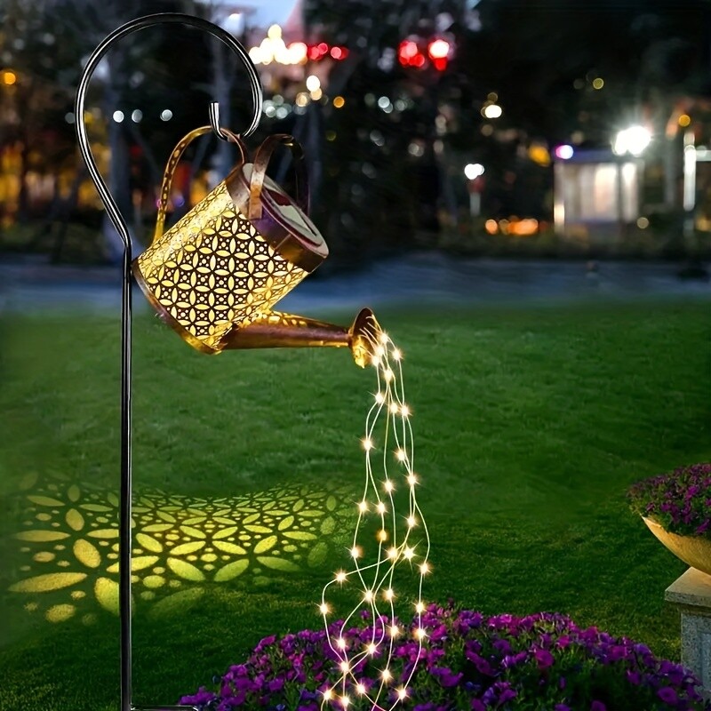 Veľké retro kovové lampáše, solárne kanvičky, vonkajšie vodotesné sprchové svetlá, závesné hviezdicové LED víly pre záhradnú dekoráciu