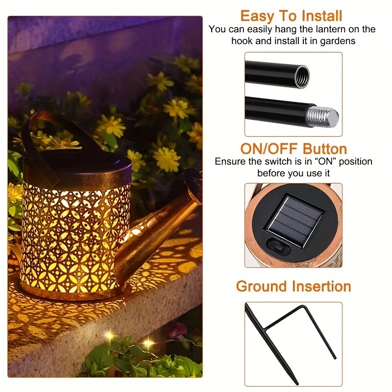 Veľké retro kovové lampáše, solárne kanvičky, vonkajšie vodotesné sprchové svetlá, závesné hviezdicové LED víly pre záhradnú dekoráciu