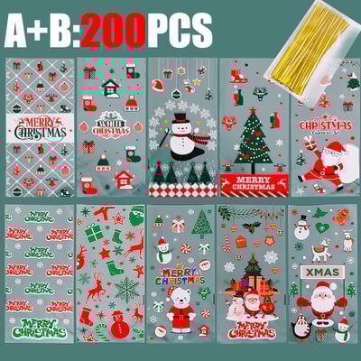 50/200 db átlátszó karácsonyi ajándék műanyag zacskók uzsonnás sütemények kenyér csokoládé cukorka csomagolás szálakkal karácsonyi parti kellékek