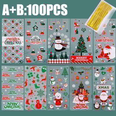 50/200 db átlátszó karácsonyi ajándék műanyag zacskók uzsonnás sütemények kenyér csokoládé cukorka csomagolás szálakkal karácsonyi parti kellékek