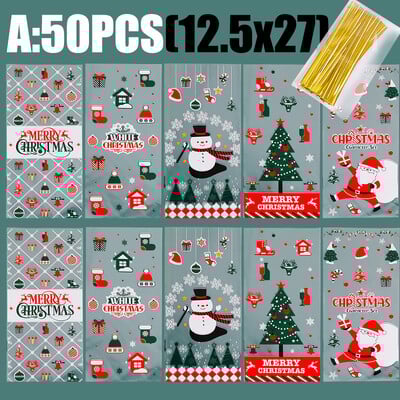 50/200 db átlátszó karácsonyi ajándék műanyag zacskók uzsonnás sütemények kenyér csokoládé cukorka csomagolás szálakkal karácsonyi parti kellékek