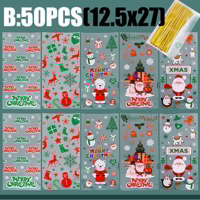 50/200 db átlátszó karácsonyi ajándék műanyag zacskók uzsonnás sütemények kenyér csokoládé cukorka csomagolás szálakkal karácsonyi parti kellékek