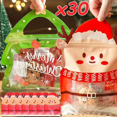 30/5 vnt. Kalėdų eglutės rašto savaime užsisandarinantis maišelis sausainių pakavimas Milu elnio raštas Naujųjų metų vakarėlio dekoravimas sausainių laikymo maišelis