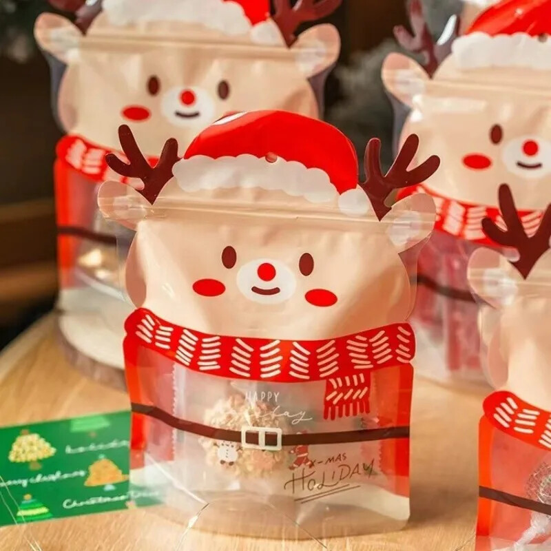 30/5 vnt. Kalėdų eglutės rašto savaime užsisandarinantis maišelis sausainių pakavimas Milu elnio raštas Naujųjų metų vakarėlio dekoravimas sausainių laikymo maišelis