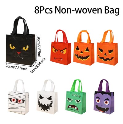8 vnt Helovino neaustiniai skanėstų maišeliai Moliūgų vaiduoklis Šikšnosparnis Mumija Pabaisa katės raštas Krepšys Triukas ar skanėstas Helovino vakarėliui