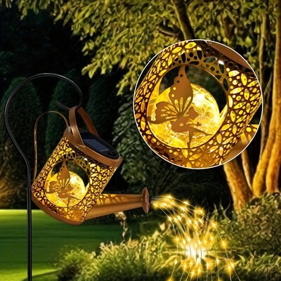 Āra saules enerģijas pakarināmā tējkanna silta, gaisma, ūdensnecaurlaidīga villas pagalma dekorēšana, saules eņģeļu lampa Fairy Lights vintage metāla dārzs