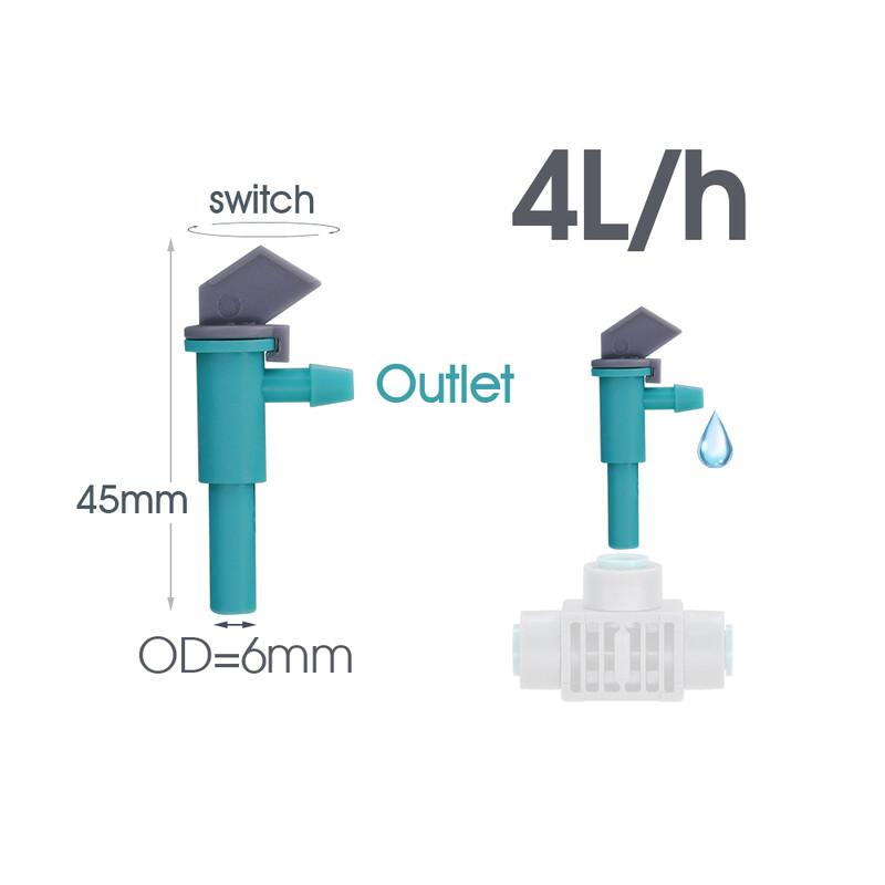 20 ks 4l/h OD-6,0 mm až 1/4'' kvapkadlo na vodu s ventilom záhradné bonsajové mikro kvapkacie trysky pre zavlažovacie postrekovače s hadicou 4/7 mm