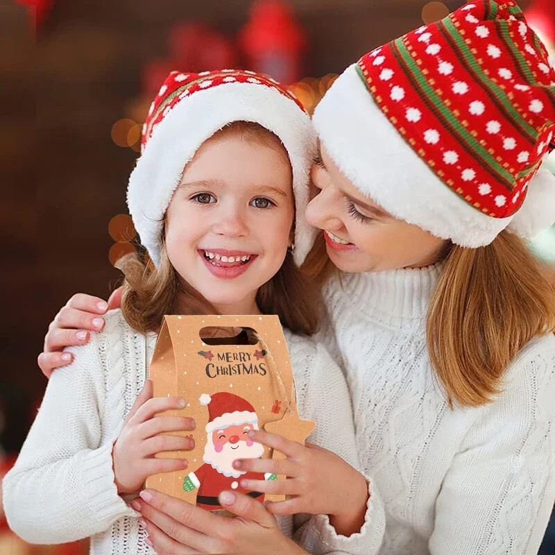 6 db karácsonyi cukorka ajándékdoboz címkével, nátronpapír sütis, snack-csomagoló zacskókkal, 2024-es karácsonyi parti lakberendezési újév 2025