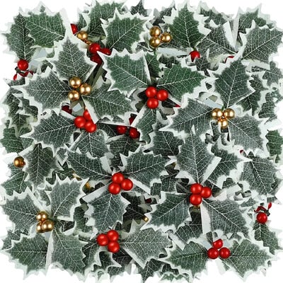 10 bucăți de fructe de pădure artificiale de Holly cu frunze pentru coroană de Crăciun aranjament floral cadou decor Scrapbooking fals 5/6cm