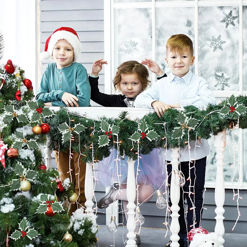 10db mesterséges magyal bogyó levelekkel karácsonyi koszorúhoz virágkötészet ajándék scrapbooking dekor hamisítvány 5/6cm