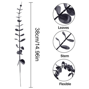 10 τμχ Μαύρα τεχνητά στελέχη ευκαλύπτου 14,96 ίντσες ψεύτικα λουλούδια αποκριών της ημέρας των ευχαριστιών Φύλλα ευκαλύπτου Κεντρική διακόσμηση σπιτιού